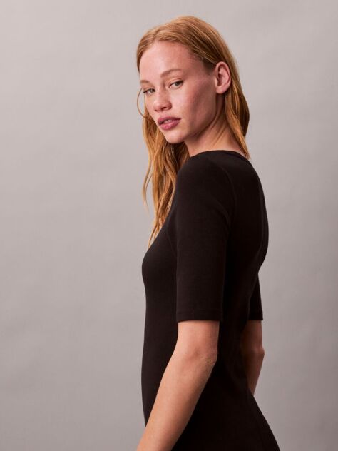 Black Rib Midi Dress  Women