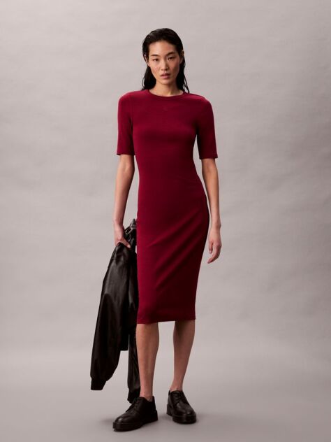 Red Rib Midi Dress  Women