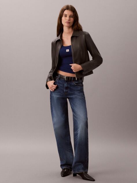 Blue Ribbed Cotton Long Sleeve Top  Women