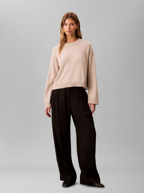 Beige Long Sleeve Crew Neck Sweater  Women