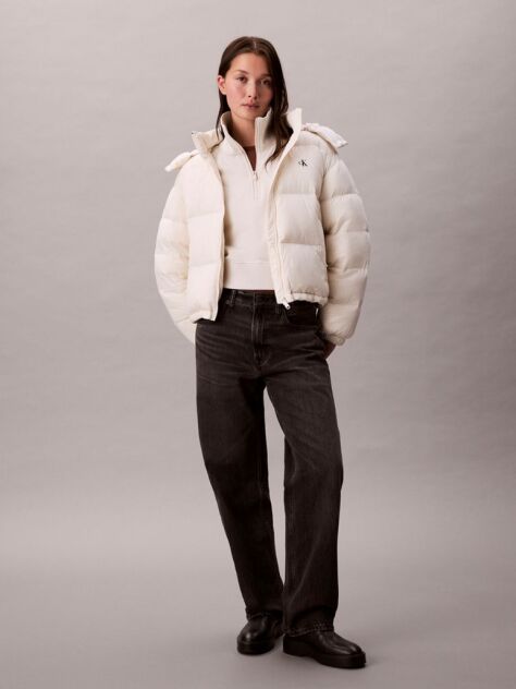 White Short Down Puffer Jacket  Women