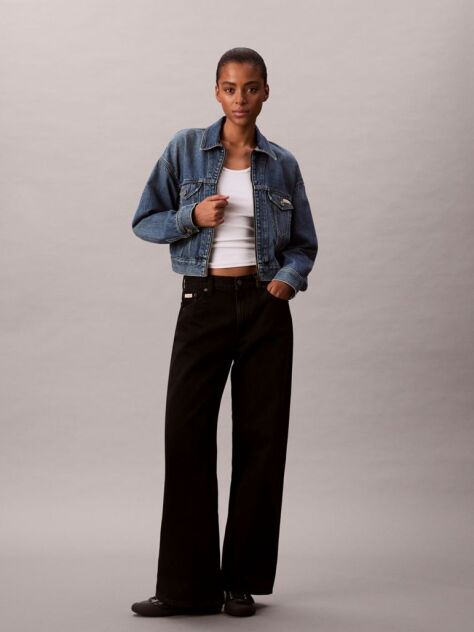 Denim Cropped Zip Up Denim Jacket  Women