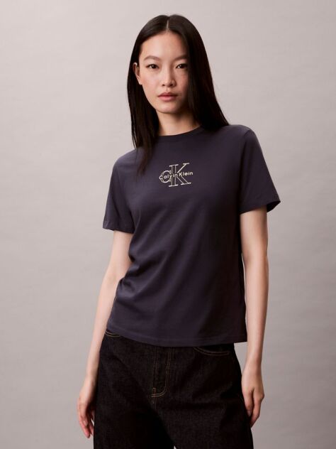 Blue Glossy Metallic Logo T-shirt  Women