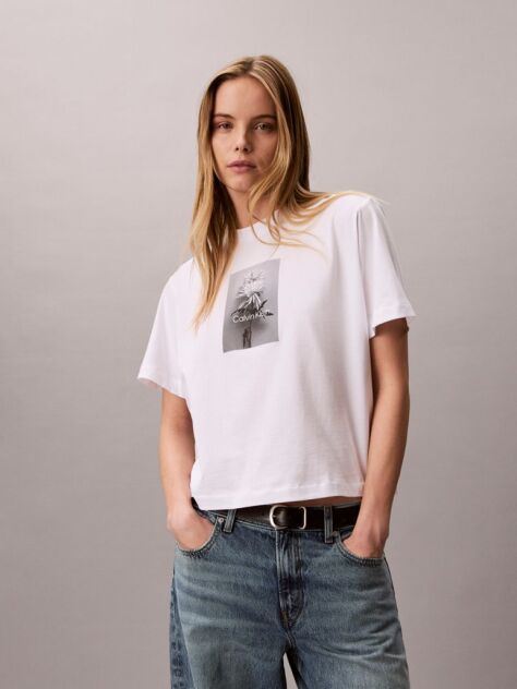 White Flower Photo Print T-shirt  Women