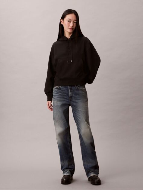 Black Relaxed Premium Terry Hoodie  Women