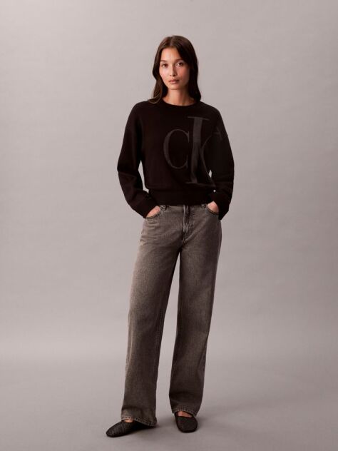Black Smooth Cotton Monogram Jacquard Top  Women