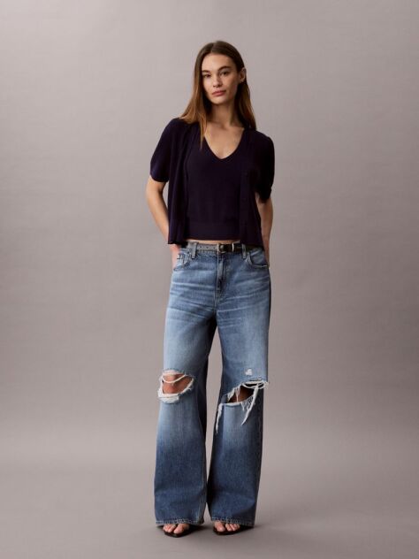 Blue Cotton Knit Short Sleeve Twin Set  Women