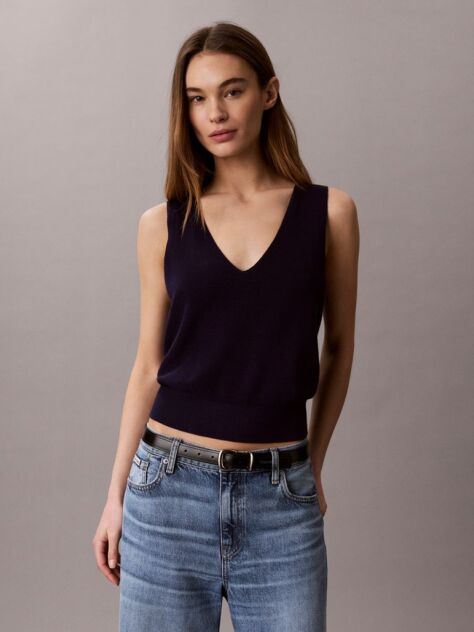 Blue Cotton Knit Short Sleeve Twin Set  Women