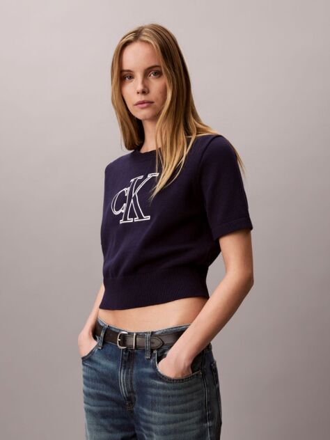 Blue Short Sleeve Monogram Jumper  Women