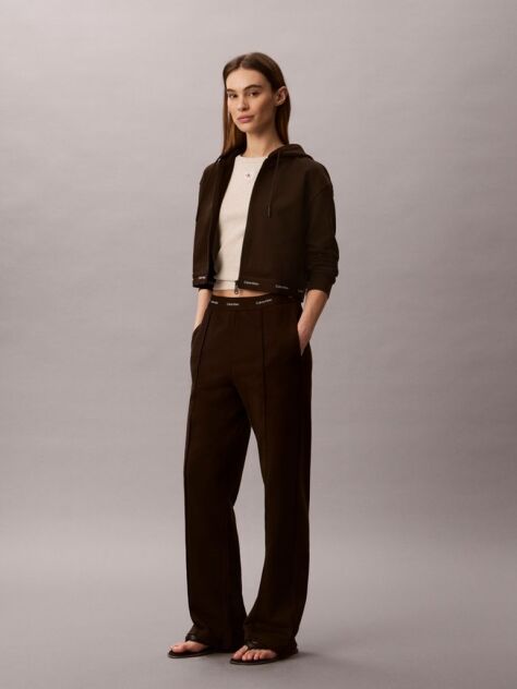 Brown Logo Waistband Wide Leg Joggers  Women