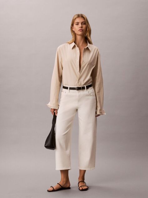 White Cropped Cotton Twill Barrel Trousers  Women