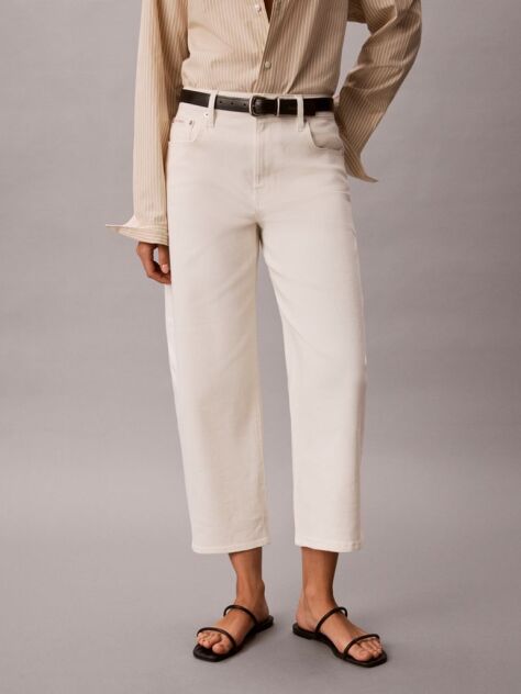 White Cropped Cotton Twill Barrel Trousers  Women