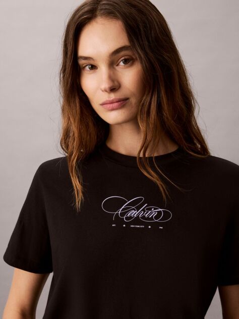 Μαύρο Κλασικό T-Shirt Με Script Λογότυπο  Γυναίκα
