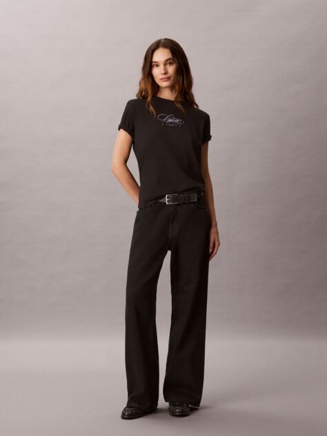 Μαύρο Κλασικό T-Shirt Με Script Λογότυπο  Γυναίκα