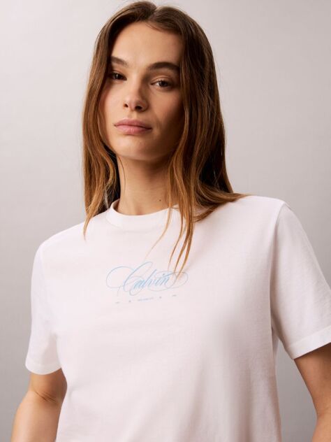 White Script Logo Classic T-Shirt  Women
