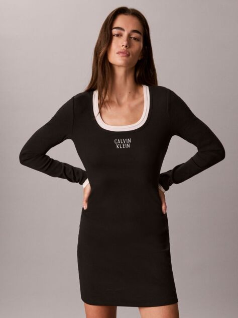 Black Logo Graphic Rib Mini Dress  Women