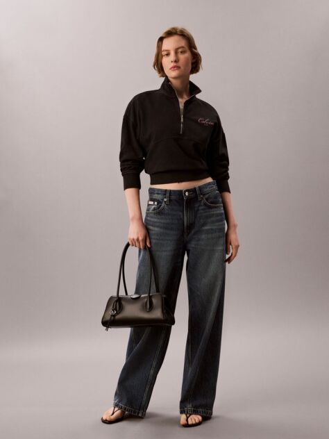 Black Relaxed Quarter Zip Sweatshirt  Women
