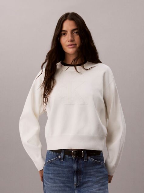 White Textured Knit Monogram Jumper  Women