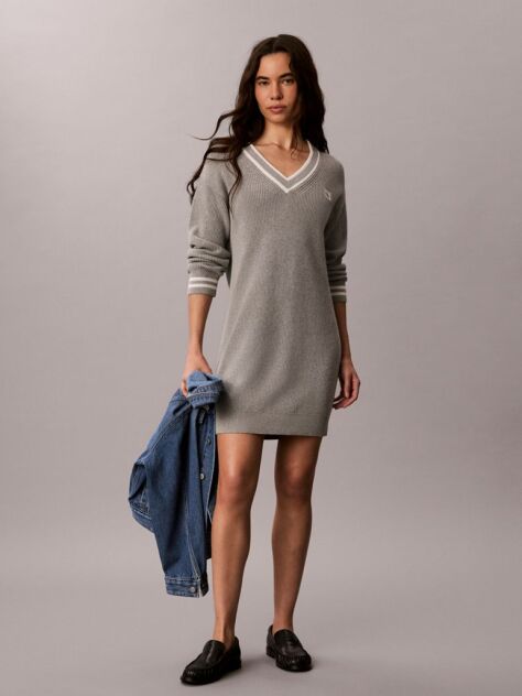 Grey Cotton Knit Jumper Dress  Women
