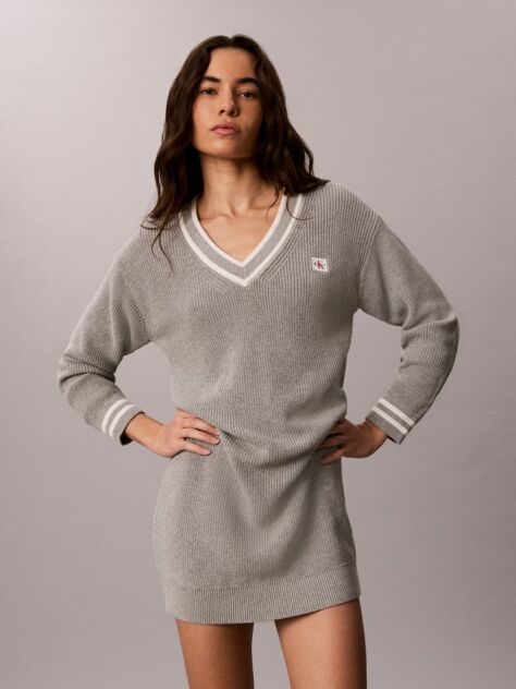 Grey Cotton Knit Jumper Dress  Women