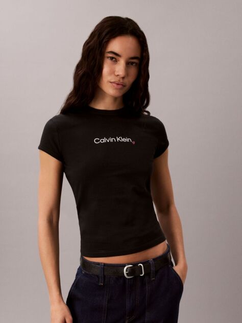 Μαύρο Στενό T-shirt Με Λογότυπο Καρδιά  Γυναίκα