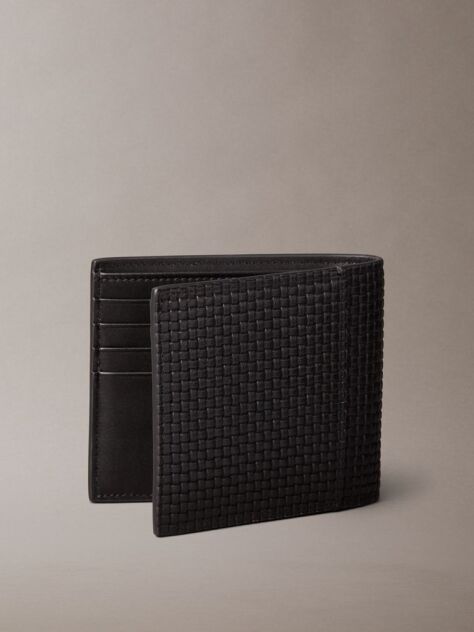 Black Embossed Woven Billfold Coin Wallet  Men