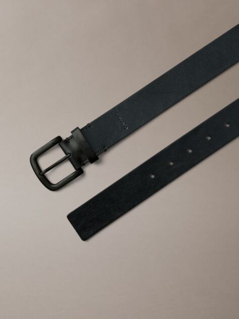 Black Round Buckle Tumbled Belt  Men