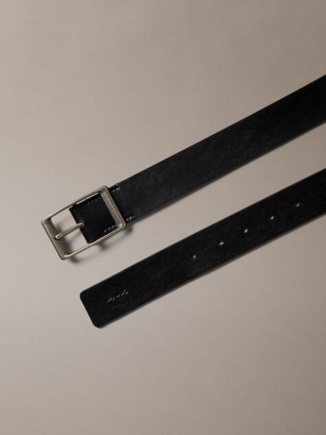 Black Tumbled Leather Belt  Men