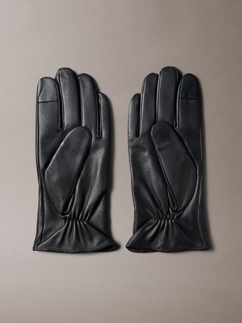 Black Soft Nappa Leather Touchscreen Gloves  Men