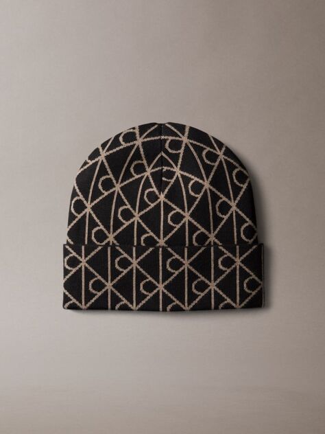 Black Emblem Logo Beanie  Men