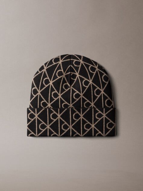 Black Emblem Logo Beanie  Men