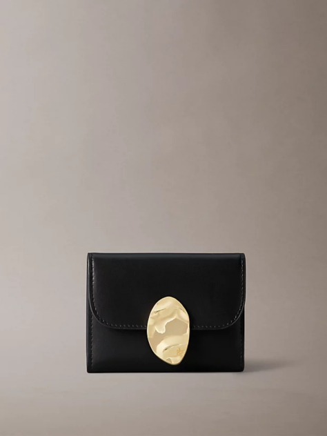 Black Leather RFID Trifold Cardholder  Women