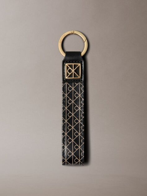 Black Allover Monogram Logo Key Fob  Women