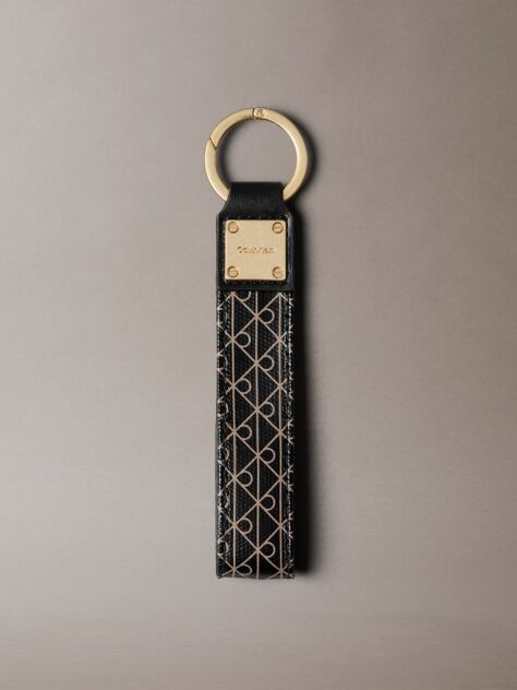 Black Allover Monogram Logo Key Fob  Women
