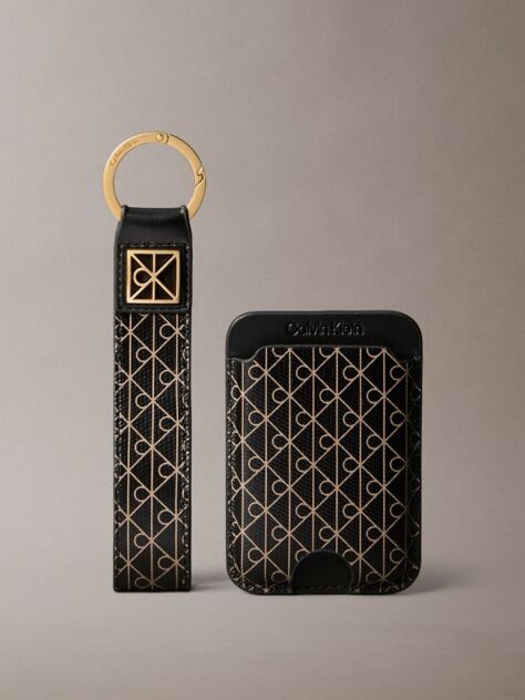 Black Monogram Logo Key Fob and Card Holder  Women