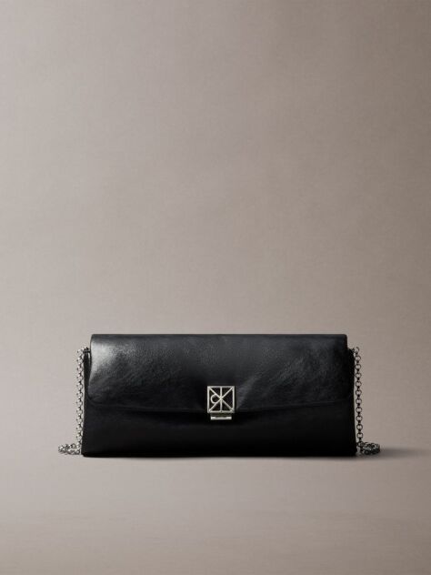 Black Padded Emblem Hardware Crossbody Clutch  Women