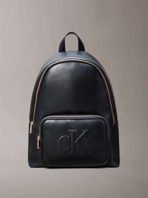 Black Embossed Monogram Logo Backpack  Women