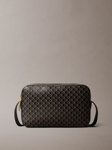 Black Allover Monogram Logo Camera Bag  Women