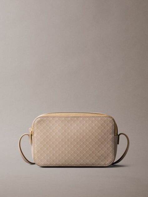 Beige Allover Monogram Logo Camera Bag  Women