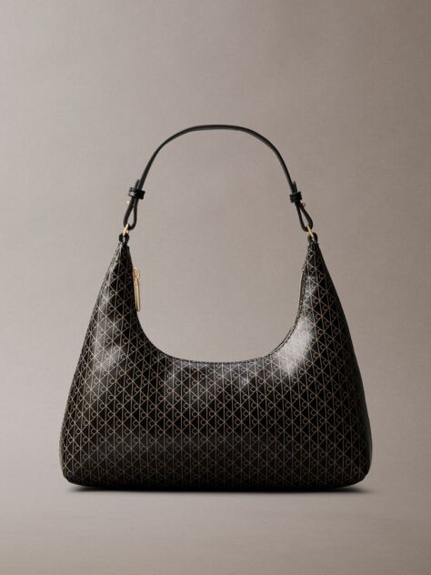 Black Allover Monogram Logo Shoulder Bag  Women