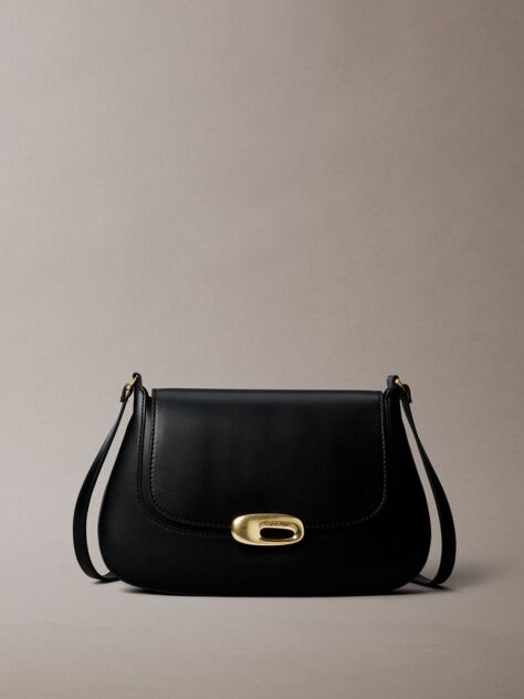 Black Engraved Medium Flap Crossbody Bag  Women