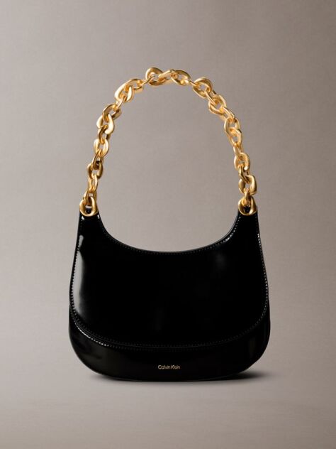 Black Engraved Linked Chain Shoulder Bag  Women