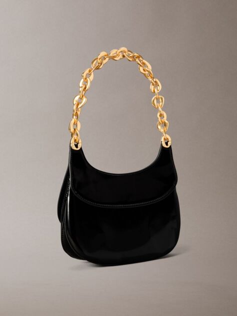 Black Engraved Linked Chain Shoulder Bag  Women