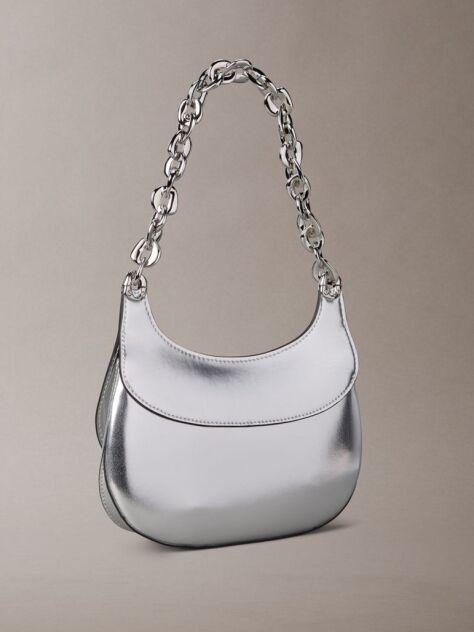 Silver Engraved Linked Chain Metallic Shoulder Bag  Women