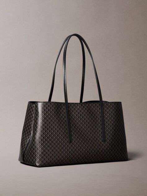 Black Allover Emblem Logo Tote Bag  Women