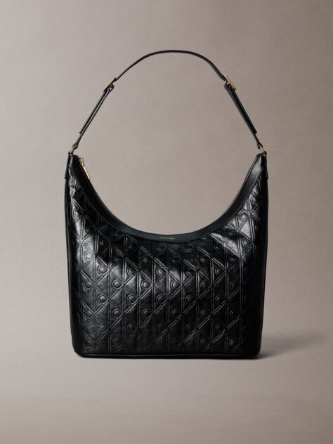 Black Debossed Allover Emblem Logo Shoulder Bag  Women