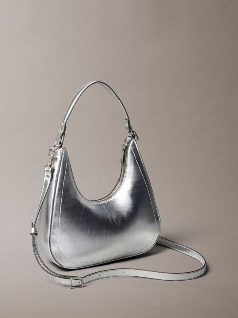 Silver Metallic Monogram Crossbody Shoulder Bag  Women