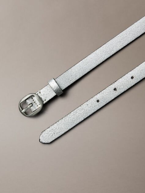Silver Leather Round Buckle Belt  Women