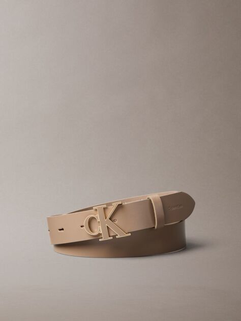 Beige Full-Grain Leather Logo Buckle Belt  Women