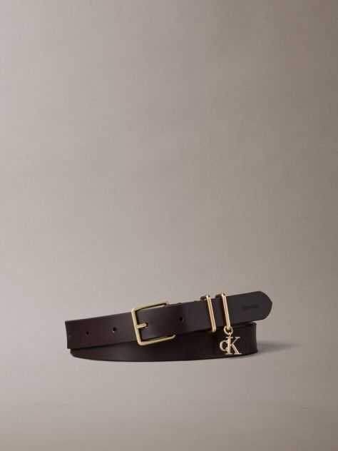 Brown Leather Signature Logo Charm Belt  Women
